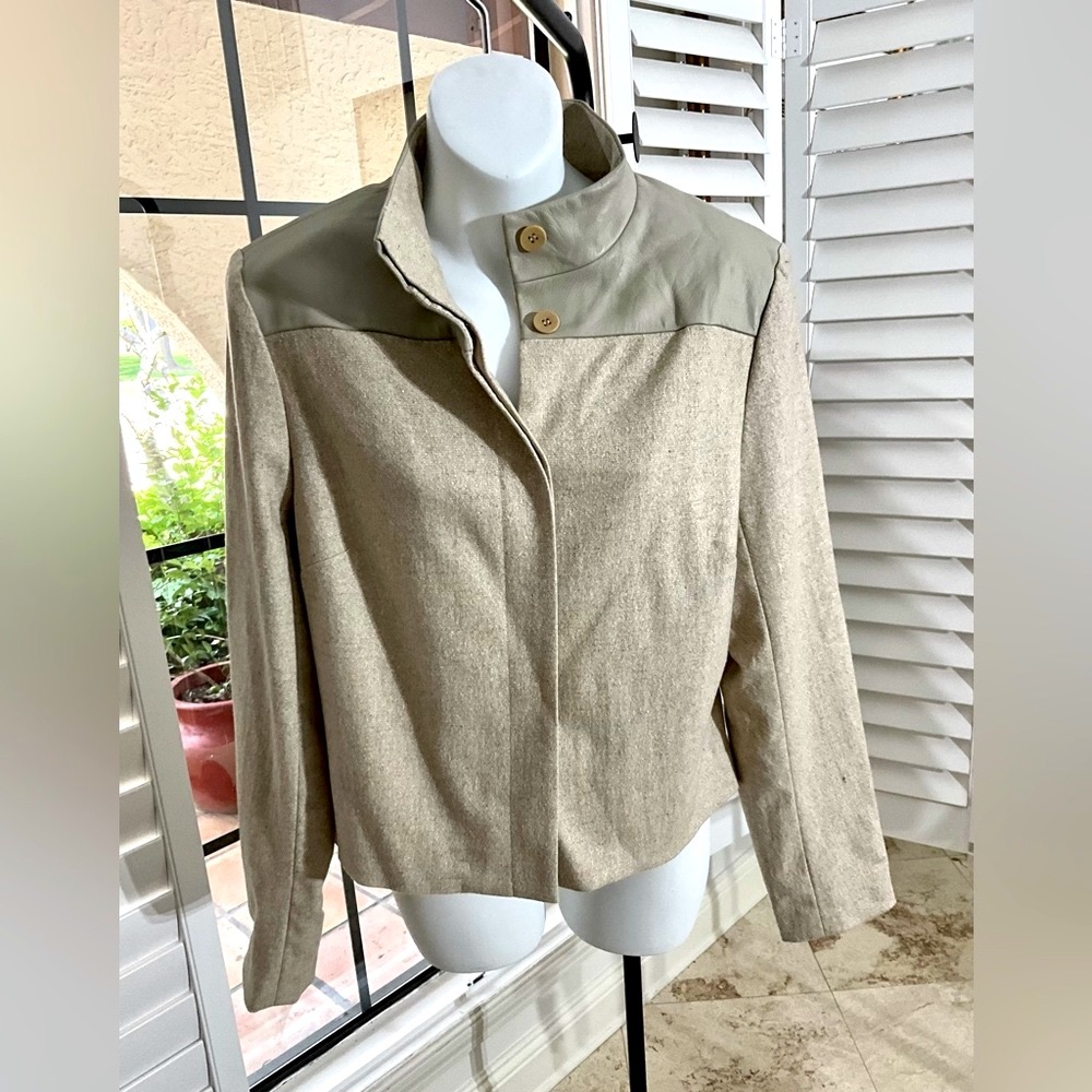 New MAG Leather & Wool Taupe Jacket / Blazer Size 12 NWT Org $278